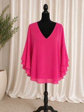 Lane Bryant V-Neck Layered Flutter Sleeve Tunic - Fuchsia Pink